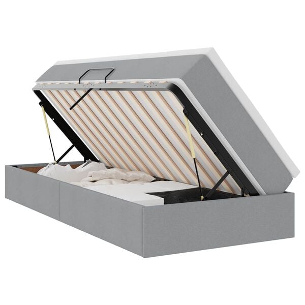 vidaXL Aufbewahrungsbett mit Matratze Hellgrau 90 x 190 cm Polyester