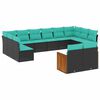 vidaXL 12-teiliges Gartensofa-Set mit Kissen, schwarzes Polyrattan
