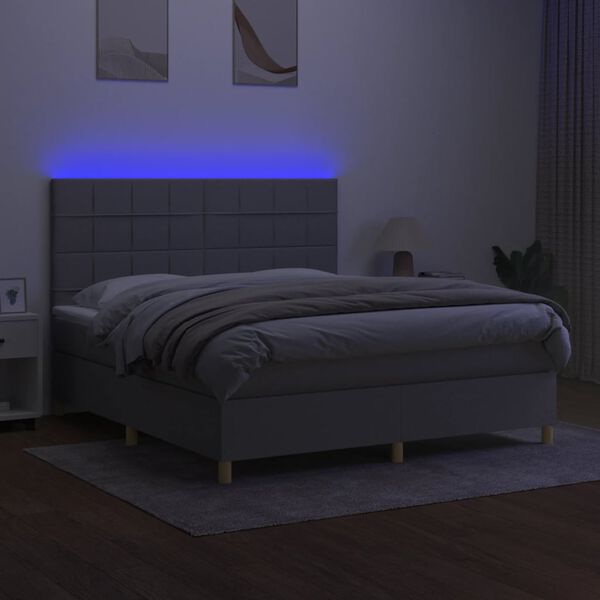vidaXL Boxspringbett mit Matratze & LED Hellgrau 180x200 cm Stoff