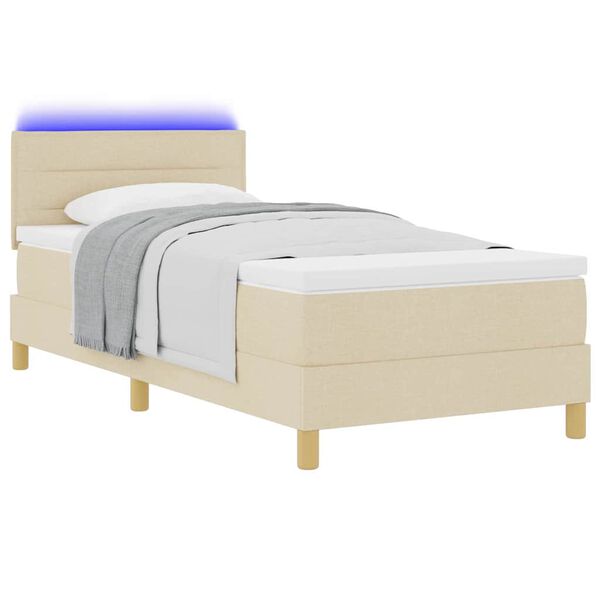 vidaXL LED Boxspringbett mit Matratze mit LED Creme 100 x 200 cm Stoff