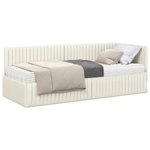 vidaXL Eckbettgestell mit Matratze 2 stk. Creme 80 x 200 cm Samt