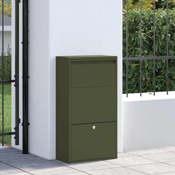vidaXL Paketdrop-Box mit Speicher Olive Gr&uuml;n 44 x 22 x 82 cm Stahl