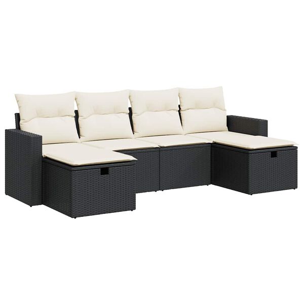 vidaXL 6-tlg. Garten-Sofagarnitur mit Kissen Schwarz Poly Rattan