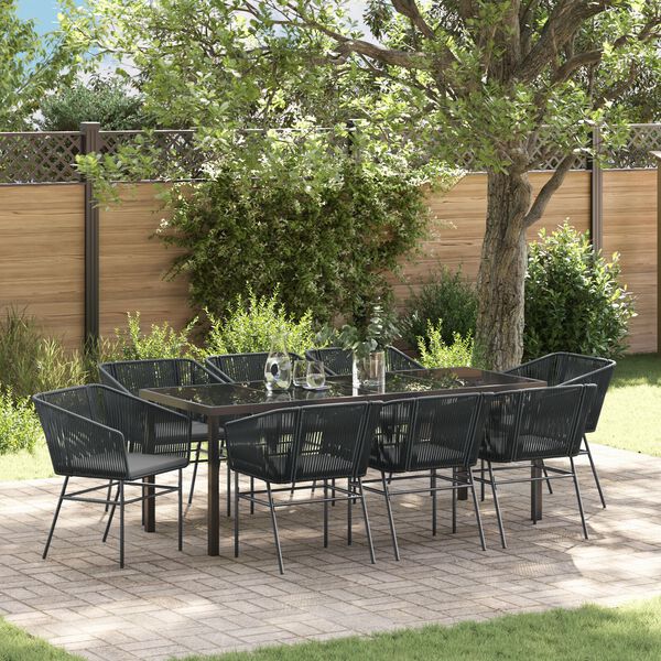 vidaXL Garten Essgruppe 9 pcs Schwarz Poly Rattan