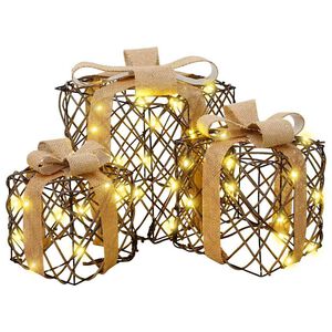vidaXL Beleuchtete Weihnachtsgeschenkbox 3 stk. 150 LEDs Warmes Wei&szlig;