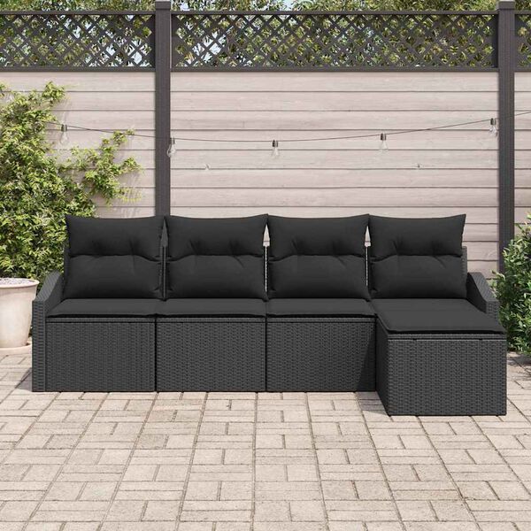 vidaXL Sofa Set mit Kissen mit Speicher 5 pcs Schwarz Poly-Rattan