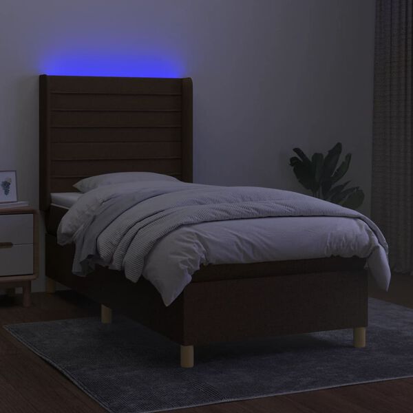 vidaXL Boxspringbett mit Matratze & LED Dunkelbraun 90x200 cm Stoff