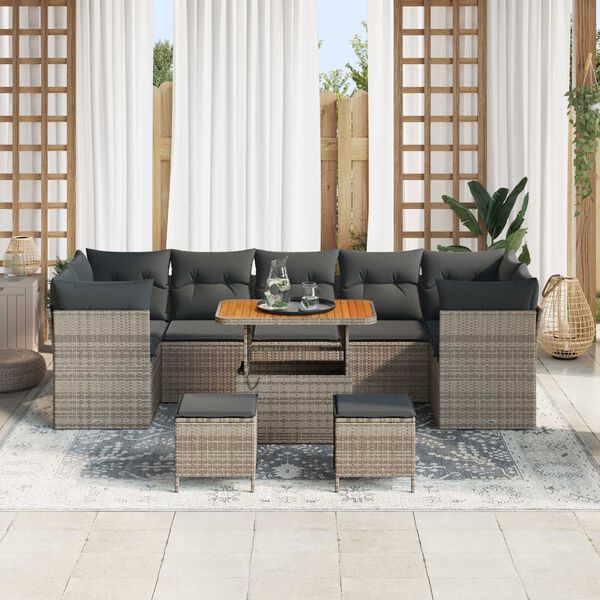 vidaXL Garten-Sofa-Set 10 pcs Grau Poly-Rattan