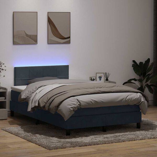 vidaXL Boxspringbett mit Matratze & LED Dunkelgrau 120x210 cm Samt