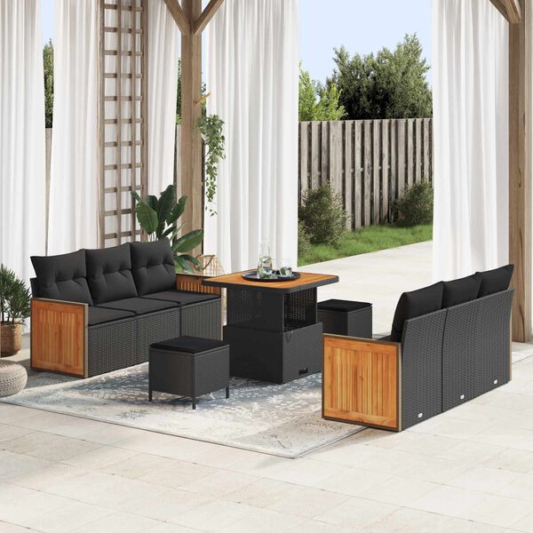 vidaXL Gartensofa-set mit Kissen 11 pcs Schwarz Poly-Rattan