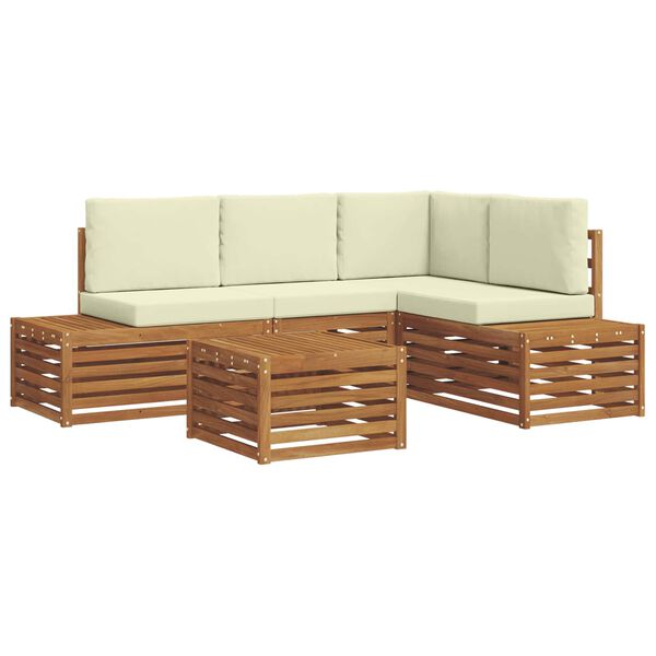 vidaXL Outdoor-Sofagarnitur mit Kissen 5 St&uuml;ck Natur und Creme