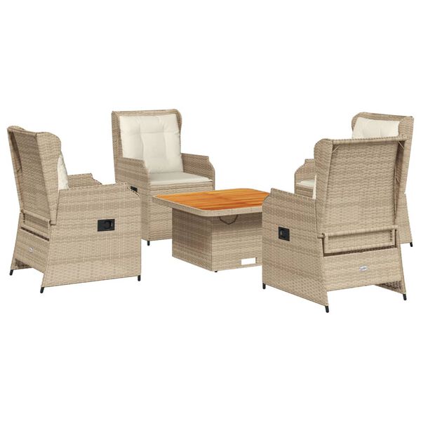 vidaXL 5-tlg. Garten-Lounge-Set mit Kissen Beige Poly Rattan
