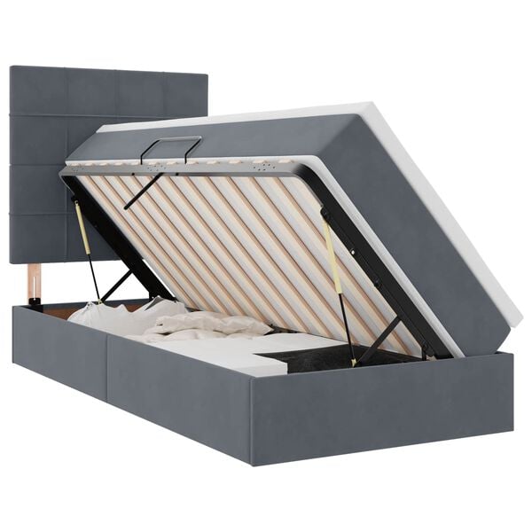 vidaXL Aufbewahrungsbett mit Matratze Dunkelgrau 90 x 200 cm Samt
