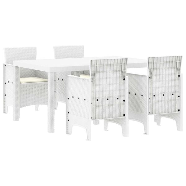 vidaXL Garten Essgruppe 5 pcs Weiß Polt Rattan