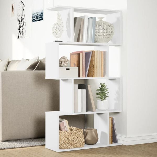 vidaXL Raumteiler B&uuml;cherregal 4-stufig Wei&szlig; 70x24x129 cm Holzwerkstoff