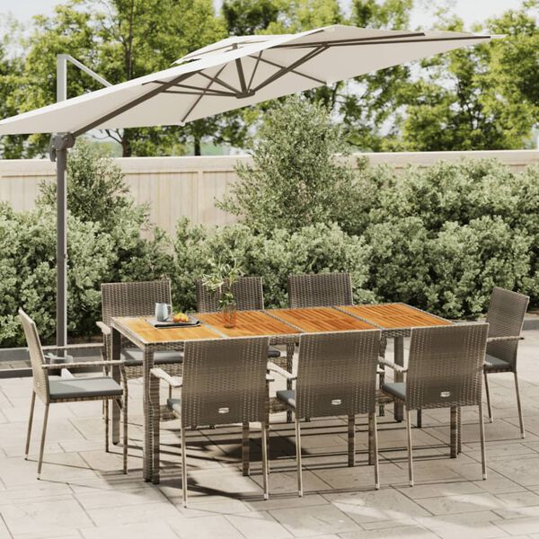vidaXL 9-tlg. Garten-Essgruppe mit Kissen Grau Poly Rattan