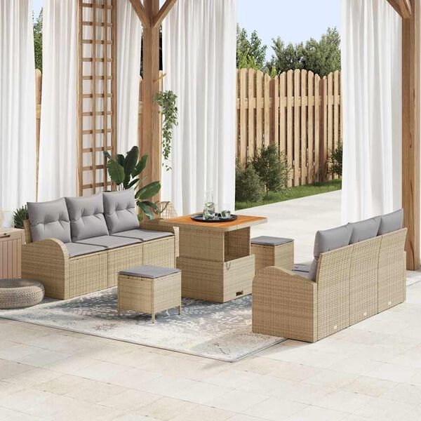 vidaXL Garten-Sofa-Set mit Kissen 9 pcs Beige Poly Rattan