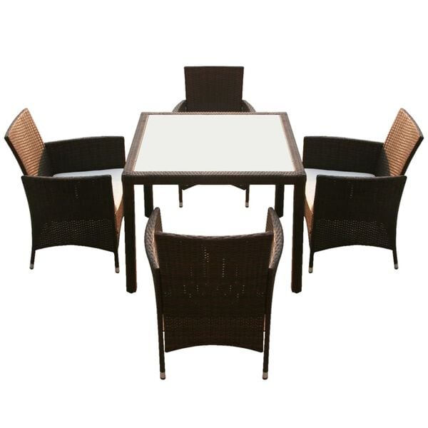 vidaXL 5-tlg. Garten-Essgruppe mit Auflagen Poly Rattan Braun