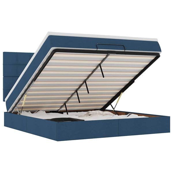 vidaXL Ottoman-Bett mit Matratze & LEDs Blau 160x200 cm Stoff