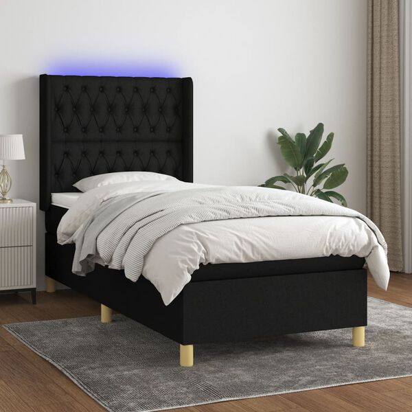 vidaXL Boxspringbett mit Matratze & LED Schwarz 100x200 cm Stoff