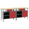 vidaXL Werkbank-Set mit Schubladen 2 pcs Rot und Grau 200 x 55 x 85 cm