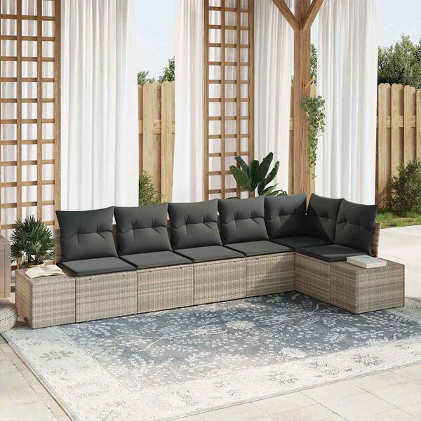 vidaXL Garten-Sofa-Set mit Kissen 6 pcs Hellgrau Poly-Rattan