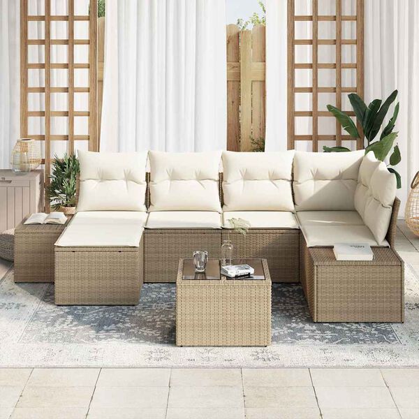 vidaXL Garten-Sofa-Set mit Kissen 6 pcs Beige und Creme Poly-Rattan