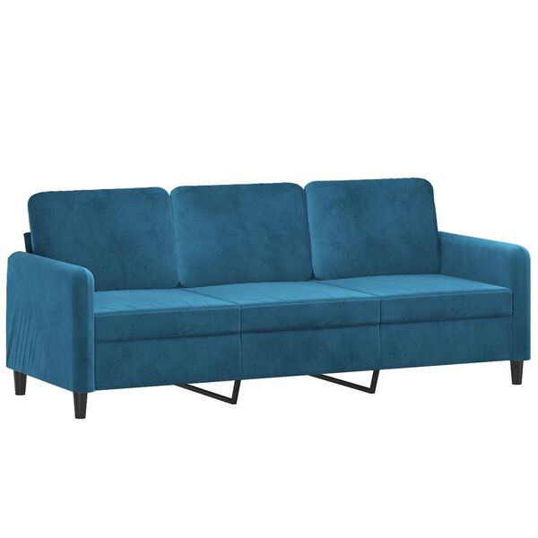 vidaXL 3-Sitzer-Sofa mit Zierkissen Blau 180 cm Samt