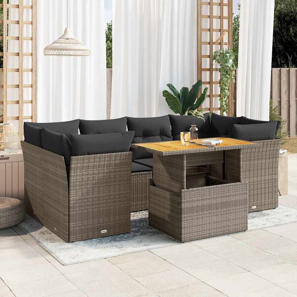 vidaXL 7-tlg. Garten-Sofagarnitur mit Kissen Grau Poly Rattan