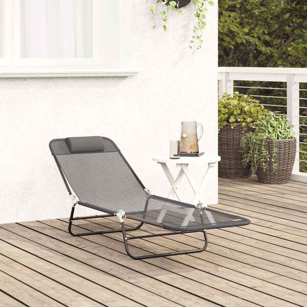 vidaXL Klappbare Sonnenliege Grau 182 x 55 x 85,5 cm Textilene