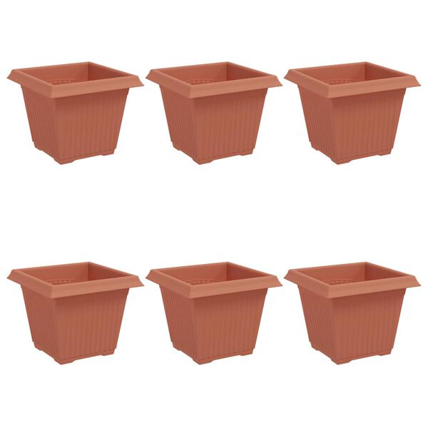 vidaXL Quadratischer Blumentopf 6 pcs Ziegelrot 20 x 20 x 16 cm