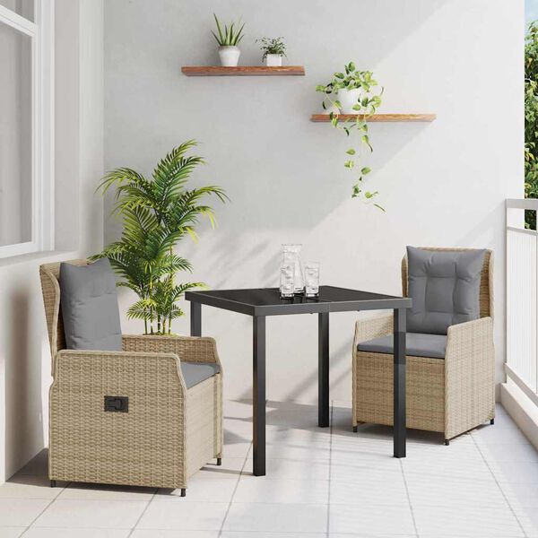 vidaXL Garten Essgruppe 3 pcs Beige und Hellgrau Poly-Rattan