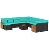 vidaXL 12-teiliges Gartensofa-Set mit Kissen, schwarzes Polyrattan