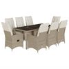 vidaXL 9-tlg. Garten-Bistro-Set mit Kissen Beige Poly Rattan