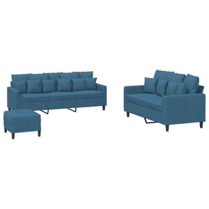 vidaXL 3-tlg. Sofagarnitur mit Kissen Blau Samt