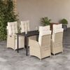 vidaXL 5-tlg. Garten-Essgruppe mit Kissen Beige Poly Rattan