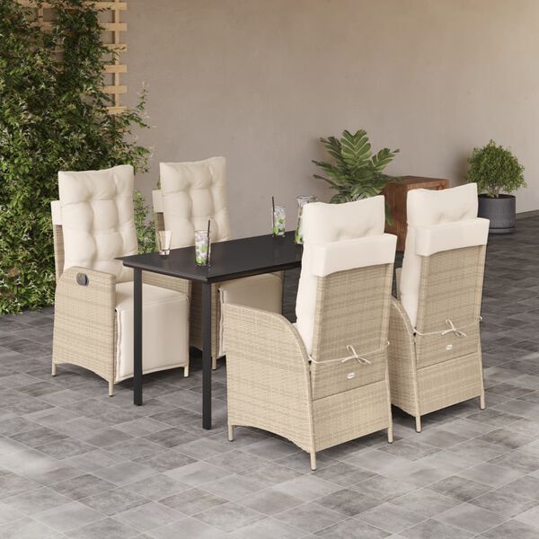 vidaXL 5-tlg. Garten-Essgruppe mit Kissen Beige Poly Rattan
