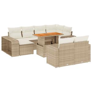 vidaXL 11-tlg. Garten-Sofagarnitur mit Kissen Beige Poly Rattan