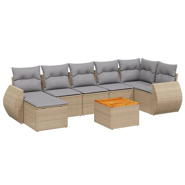 vidaXL 8-tlg. Garten-Sofagarnitur mit Kissen Beige Poly Rattan