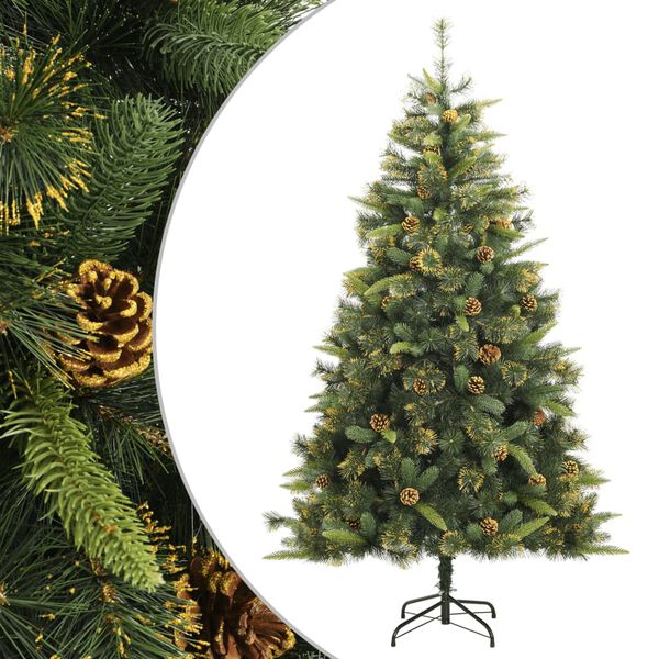 vidaXL K&uuml;nstlicher Weihnachtsbaum Klappbar mit Zapfen 210 cm