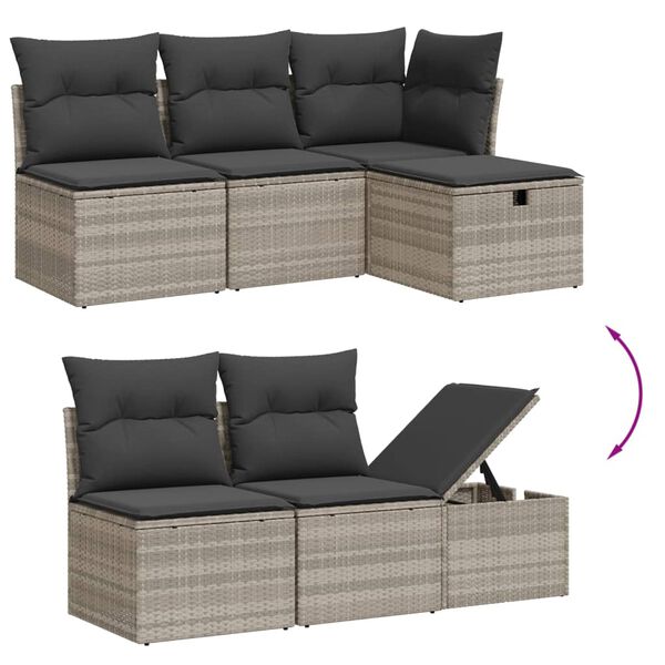 vidaXL 7-tlg. Garten-Sofagarnitur mit Kissen Hellgrau Poly Rattan