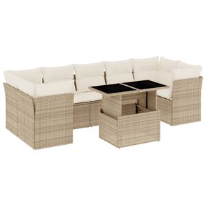vidaXL 8-tlg. Garten-Sofagarnitur mit Kissen Beige Poly Rattan