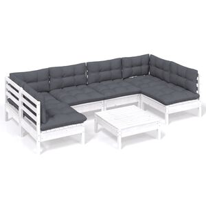 vidaXL 7-tlg. Garten-Lounge-Set mit Kissen Wei&szlig; Kiefer Massivholz