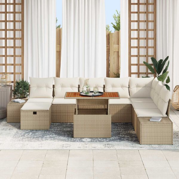 vidaXL Garten-Sofa-Set mit Speicher 9 pcs Beige Poly Rattan
