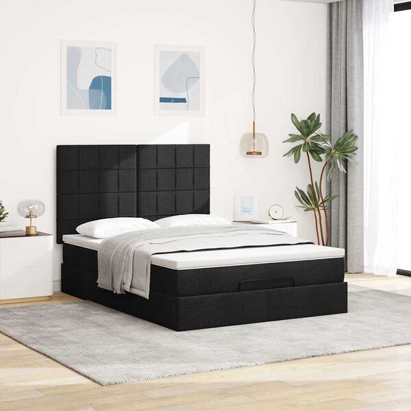 vidaXL Ottoman-Bett mit Matratze Schwarz 140x200 cm Stoff