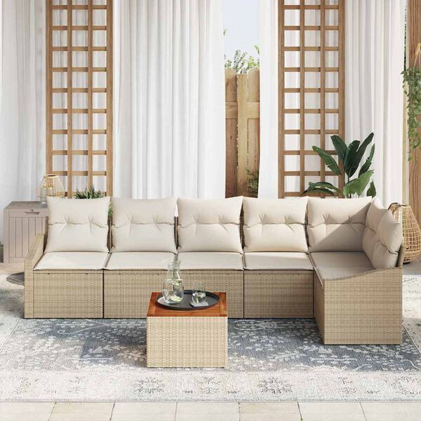 vidaXL Gartensofa-set mit Kissen 7 pcs Beige Poly-Rattan