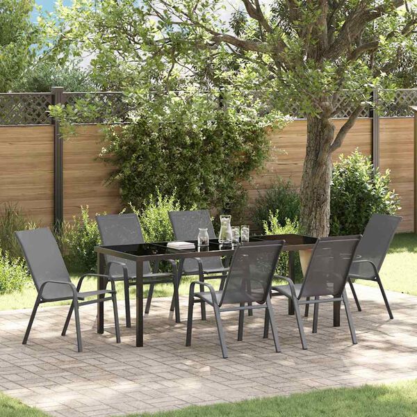 vidaXL Garten Essgruppe 7 pcs Grau und Schwarz