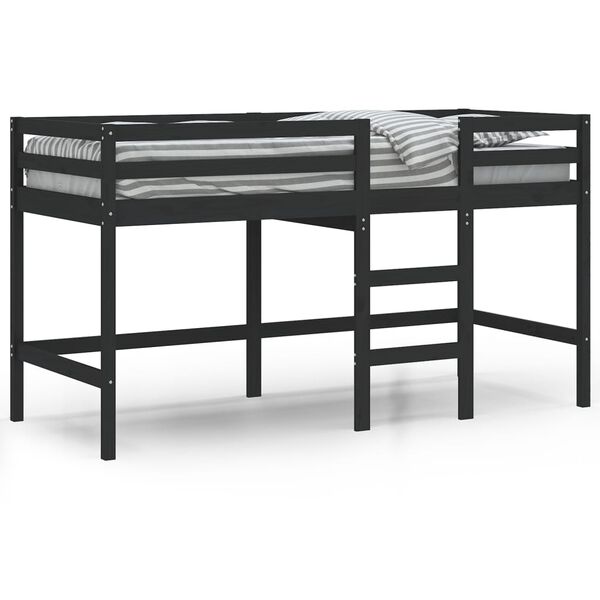 vidaXL Kinderhochbett mit Leiter Schwarz 80x200 cm Massivholz Kiefer