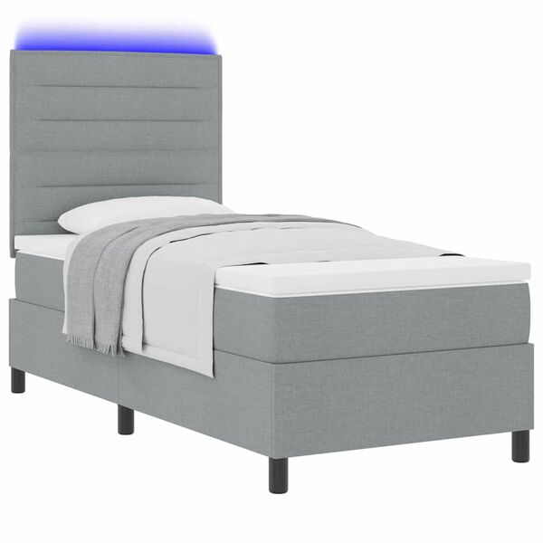 vidaXL Boxspringbett mit Matratze mit LED Hellgrau 90 x 200 cm Stoff