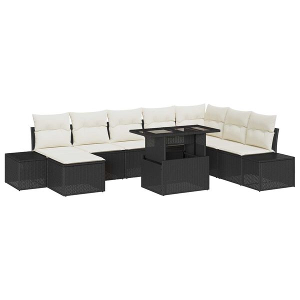 vidaXL Garten-Sofa-Set mit Speicher 9 pcs Schwarz Poly Rattan